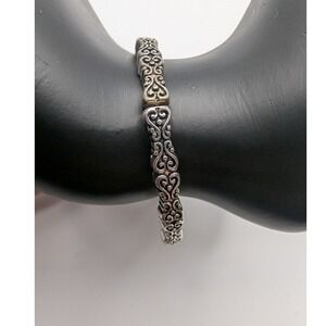 Ornate Filigree Stretch Bracelet Silver Tone Bohemian Style